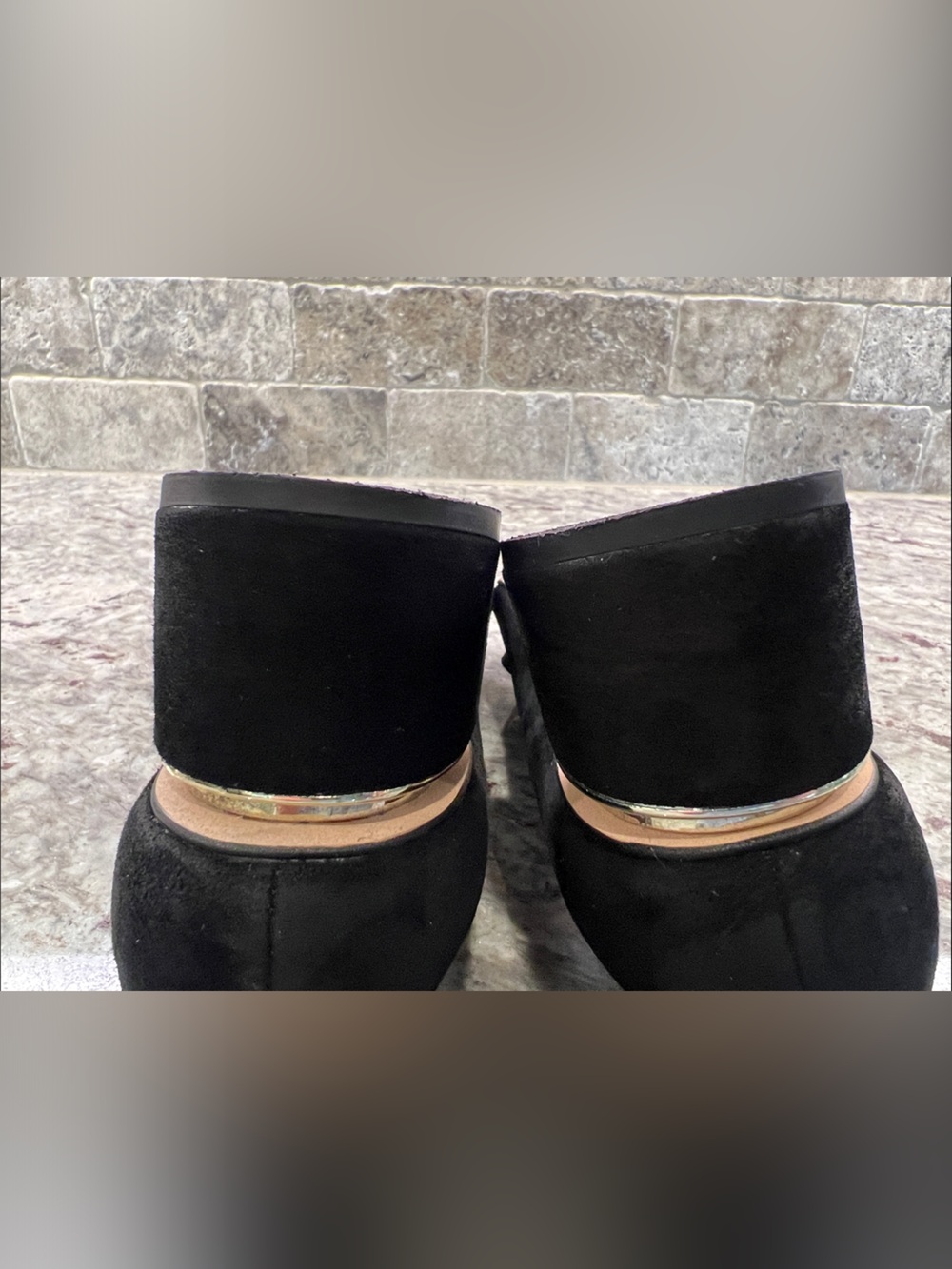 Enzo Angiolini Black Suede Pointed Loafers with Gold Studs - Picture 5 of 7